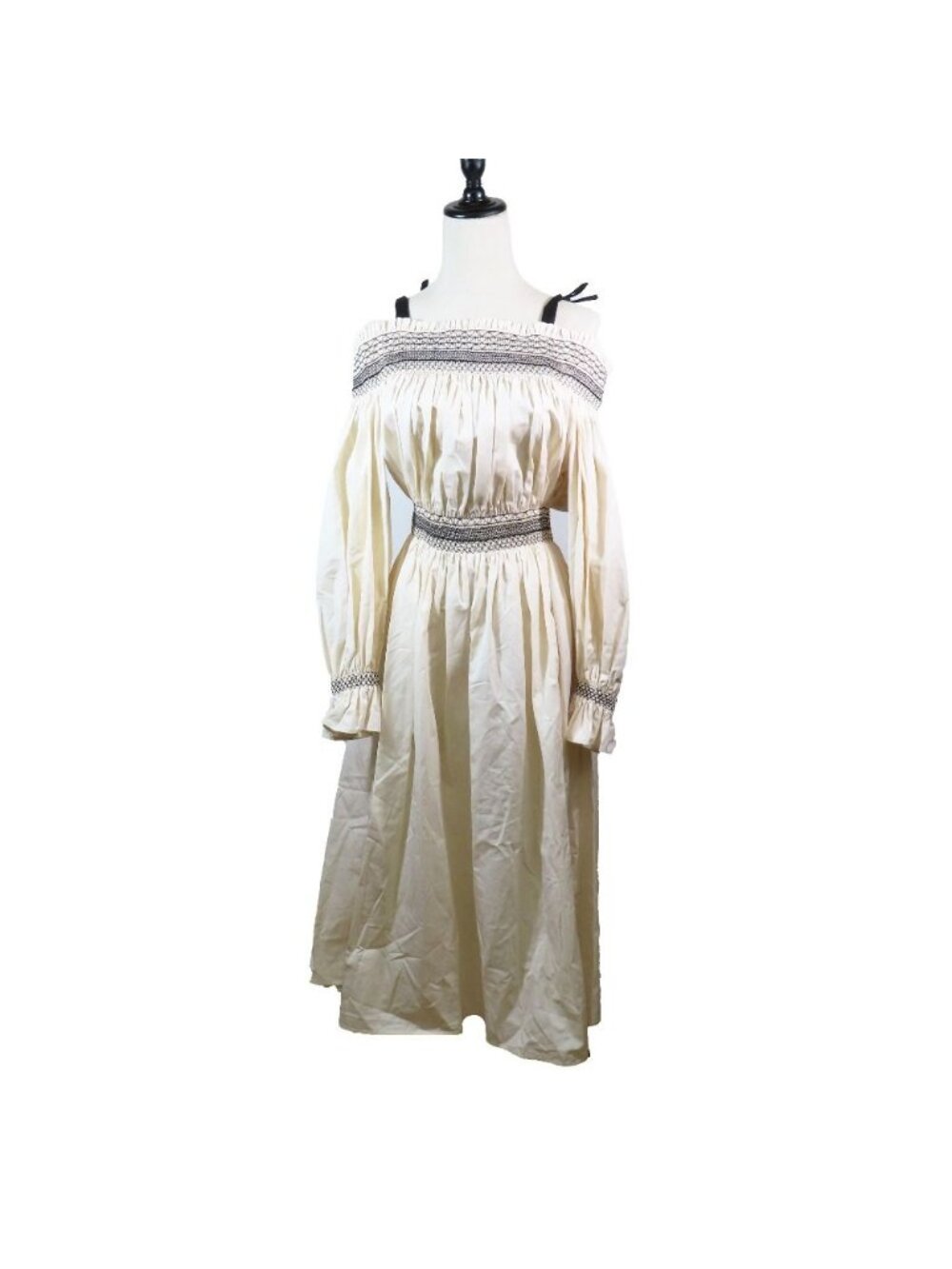 Louis Vuitton Off Shoulder Ribbon Long Dress Embroidery Monogram Pull